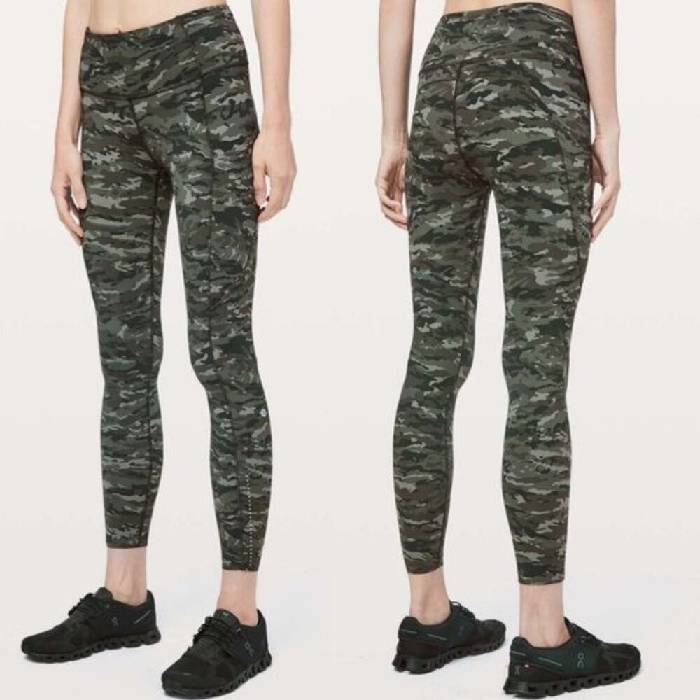 Lululemon Fast‎ and Free Tight II Evergreen Camo Green Nulux size 4